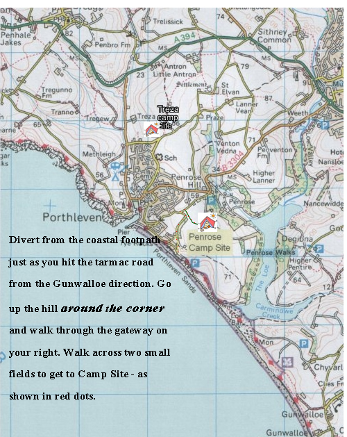 map of Porthleven and Penrose and Treza ccamp site